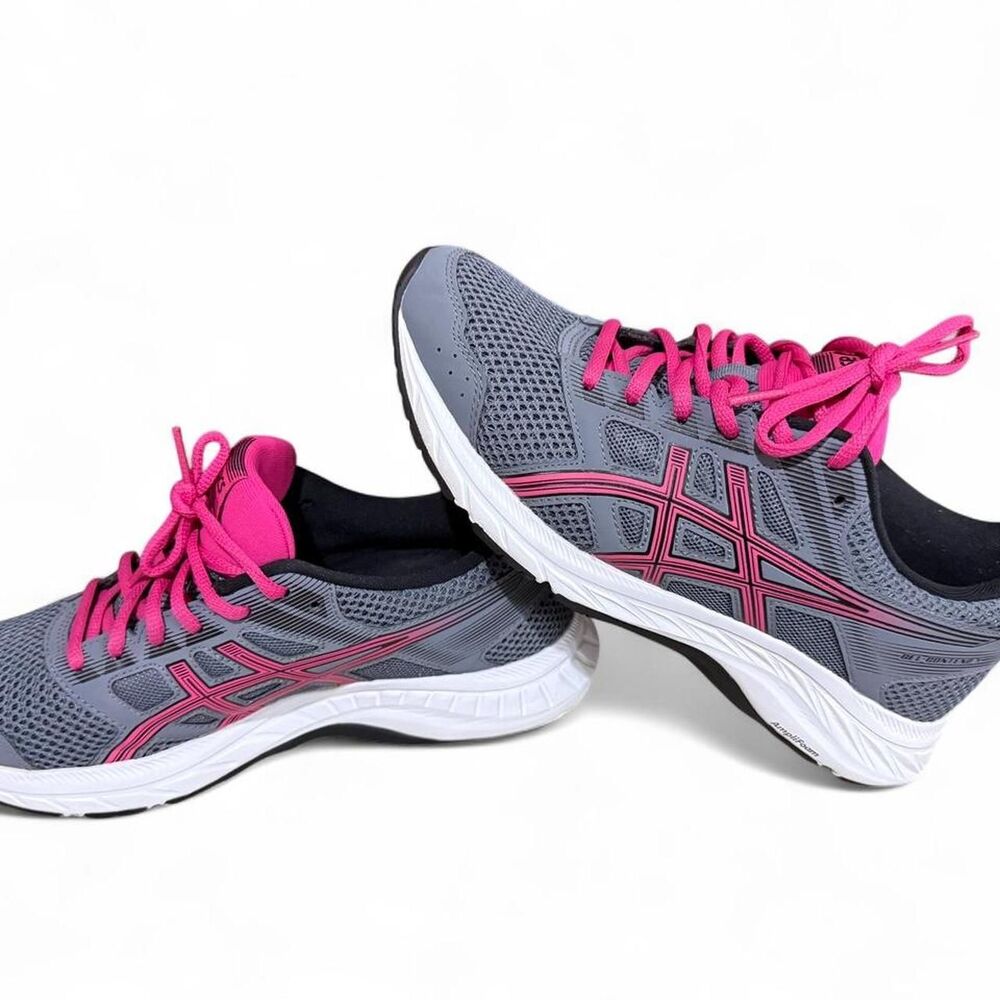Asics Women's Grey and Pink Trainers
